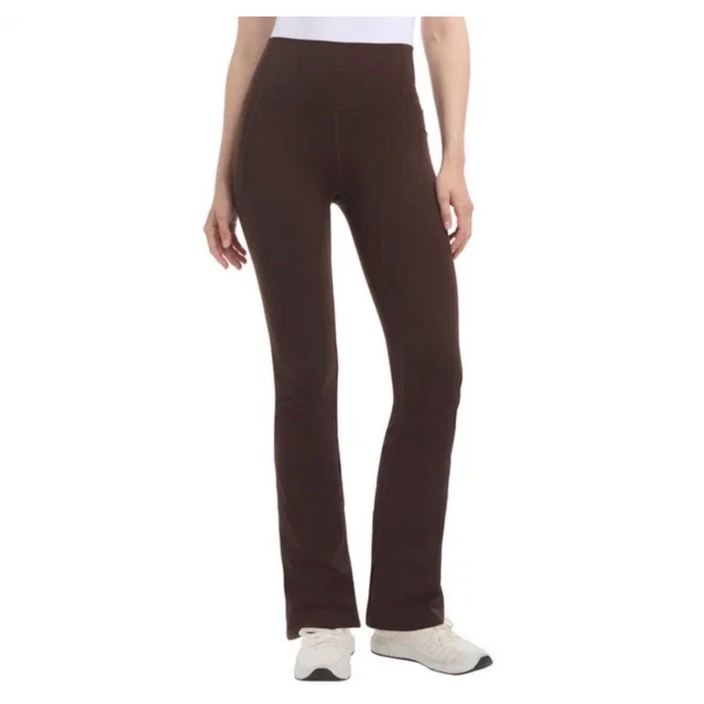 Jockey Womens Yoga Pants Espresso Brown High Rise Bootcut Pockets •L• Athleisure